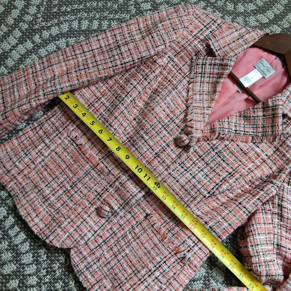 EJ Lady Blazer Size 10 Peach Fringe Jacket Lined Tweed Office Siren‎ Boardroom - Picture 7 of 9